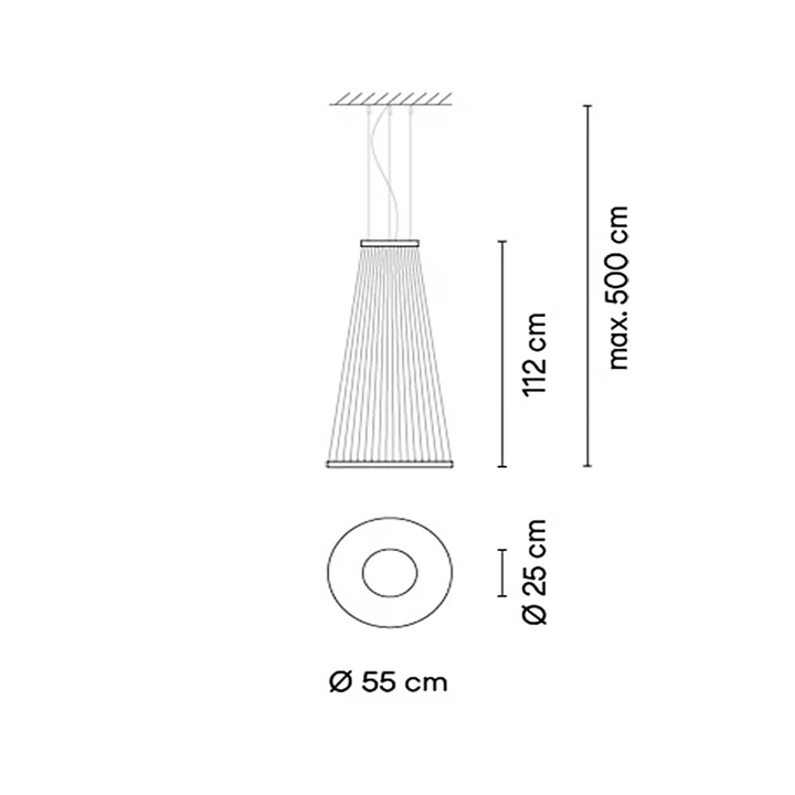 Array 1855 sospensione led fili tessuto alluminio Ø 55 h 112 cm. Surface Beige