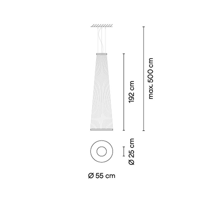 Array 1860 sospensione led fili tessuto alluminio Ø 55 h 192 cm. Surface Green