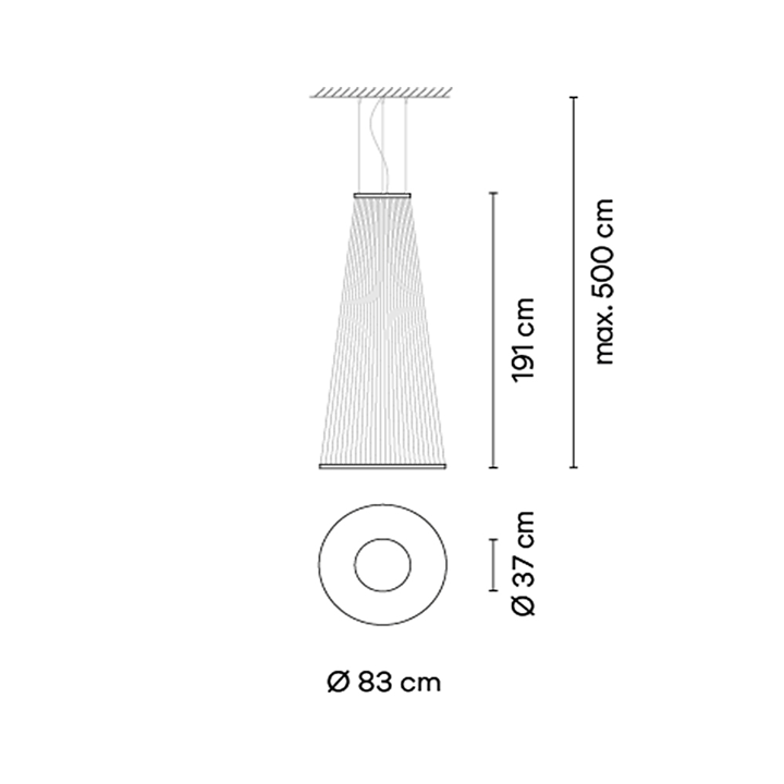 Array 1870 sospensione led fili tessuto alluminio Ø 83 h 191 cm. Surface Green
