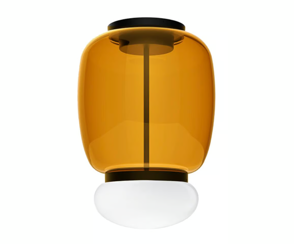 Faro PL G Plafoniera Lampada soffitto LED in vetro soffiato ambra scuro bianco