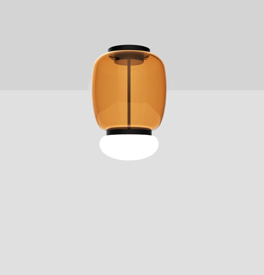 Faro PL G Plafoniera Lampada soffitto LED in vetro soffiato ambra scuro bianco