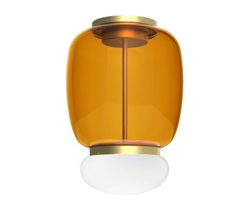 Faro PL G Plafoniera Lampada soffitto LED in vetro soffiato ambra scuro bianco