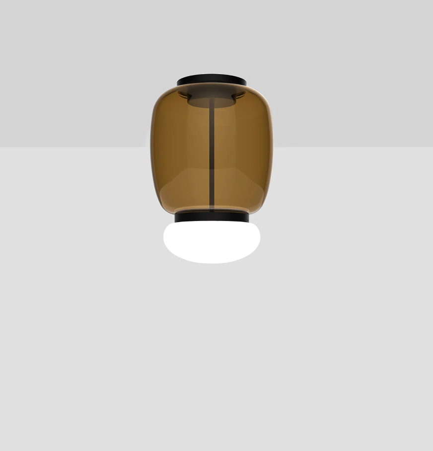 Faro PL G Plafoniera Lampada soffitto LED in vetro soffiato terra bruciata bianco
