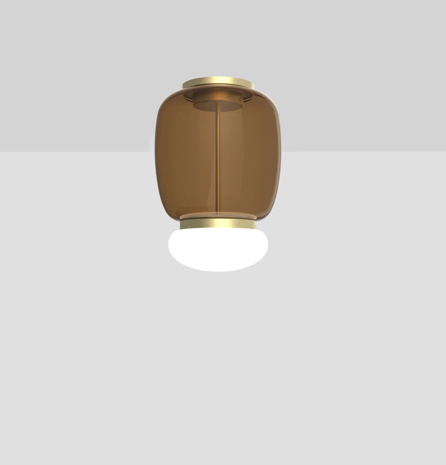 Faro PL G Plafoniera Lampada soffitto LED in vetro soffiato terra bruciata bianco