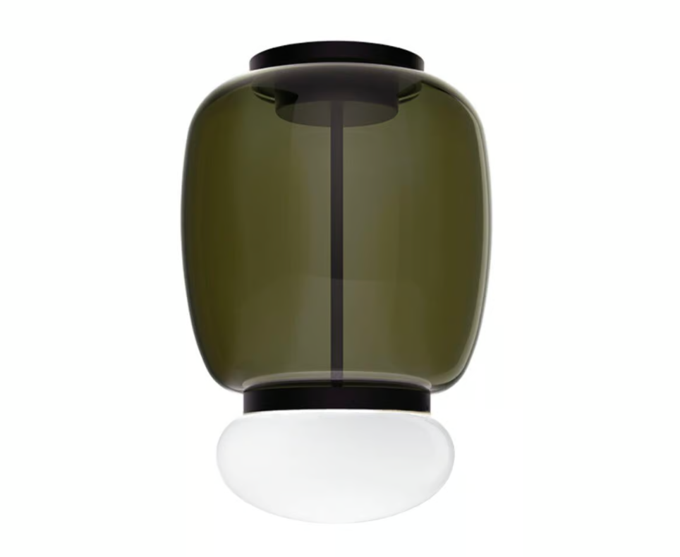 Faro PL G Plafoniera Lampada soffitto LED in vetro soffiato verde antico bianco