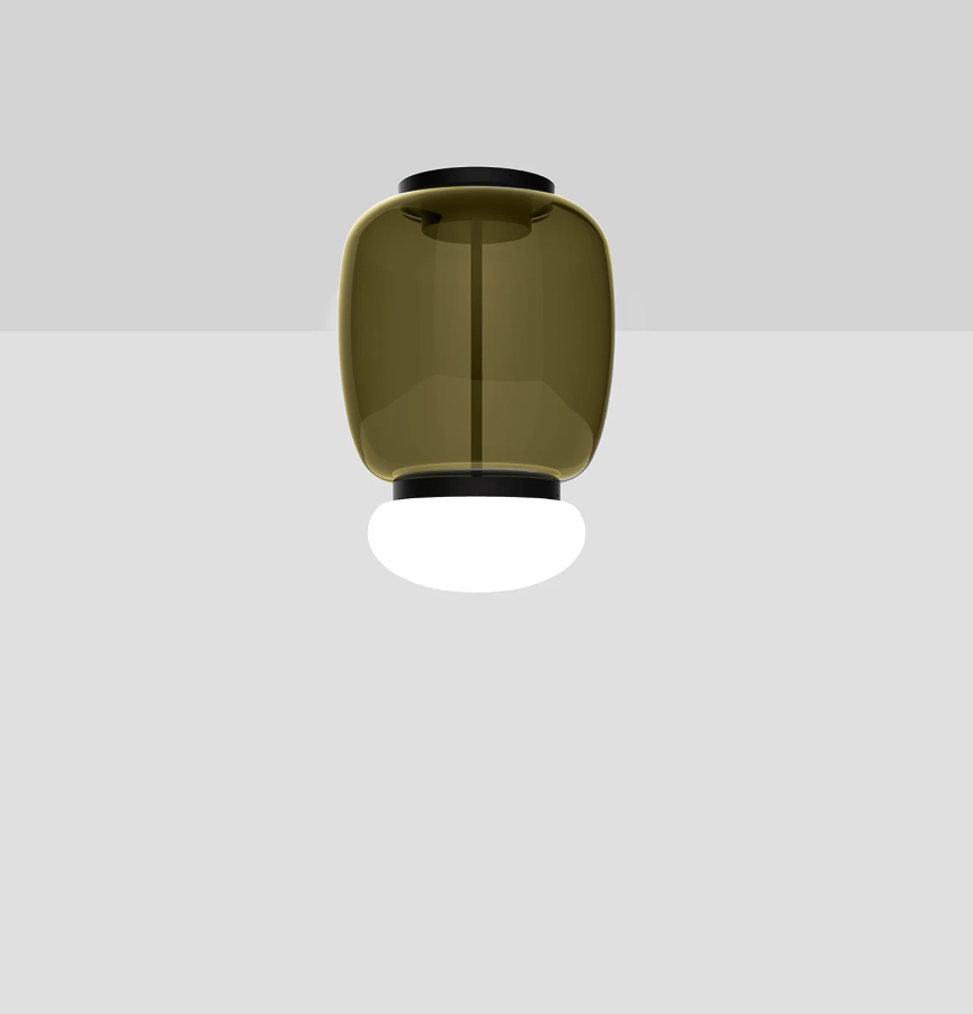 Faro PL G Plafoniera Lampada soffitto LED in vetro soffiato verde antico bianco