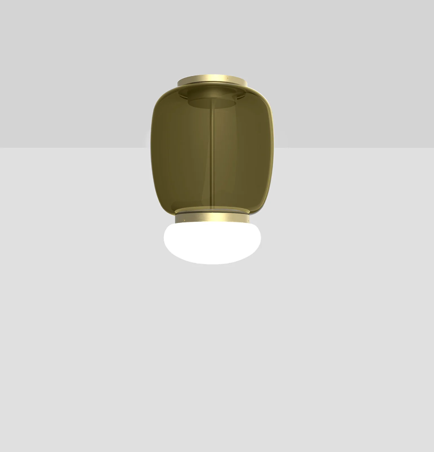 Faro PL G Plafoniera Lampada soffitto LED in vetro soffiato verde antico bianco