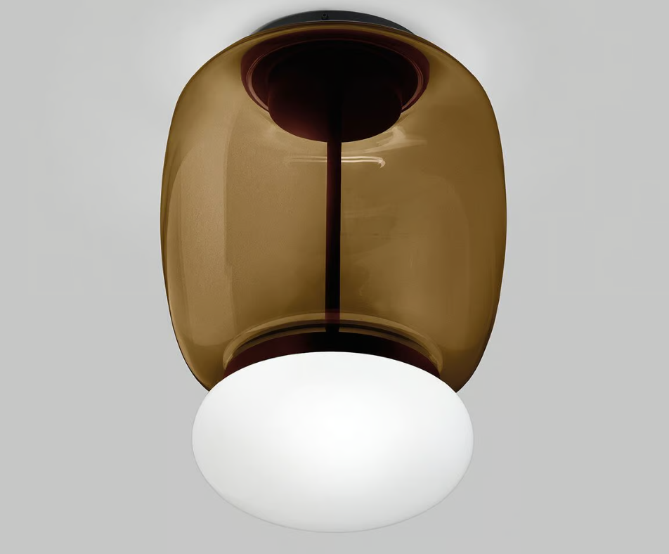 Faro PL G Plafoniera Lampada soffitto LED in vetro soffiato terra bruciata bianco