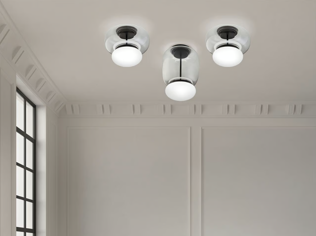 Faro PL P Plafoniera Lampada soffitto LED in vetro soffiato ambra scuro bianco