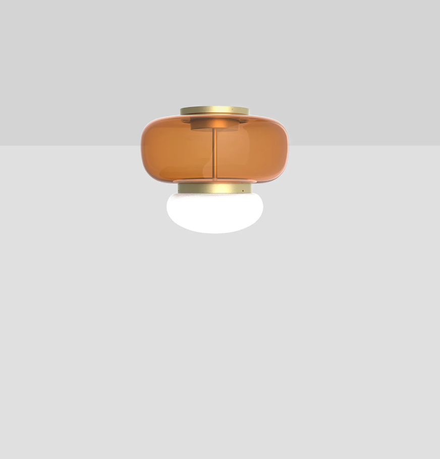 Faro PL P Plafoniera Lampada soffitto LED in vetro soffiato ambra scuro bianco