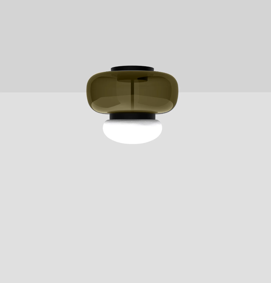 Faro PL P Plafoniera Lampada soffitto LED in vetro soffiato verde antico bianco