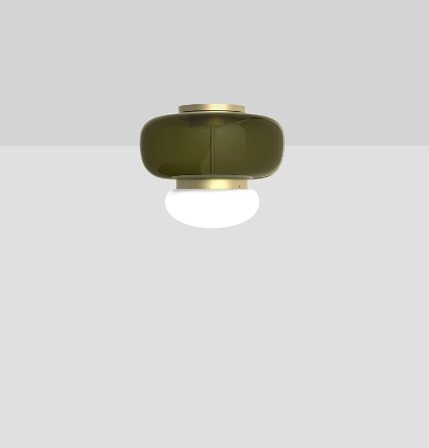 Faro PL P Plafoniera Lampada soffitto LED in vetro soffiato verde antico bianco