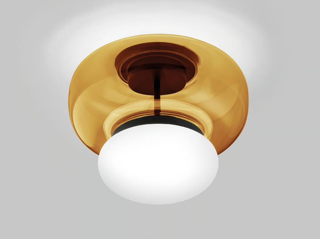 Faro PL P Plafoniera Lampada soffitto LED in vetro soffiato verde antico bianco