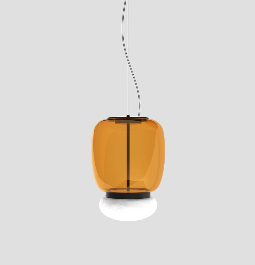 Faro SP G Lampadario sospensione LED in vetro soffiato ambra scuro bianco