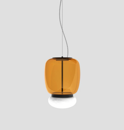 Faro SP G Lampadario sospensione LED in vetro soffiato ambra scuro bianco