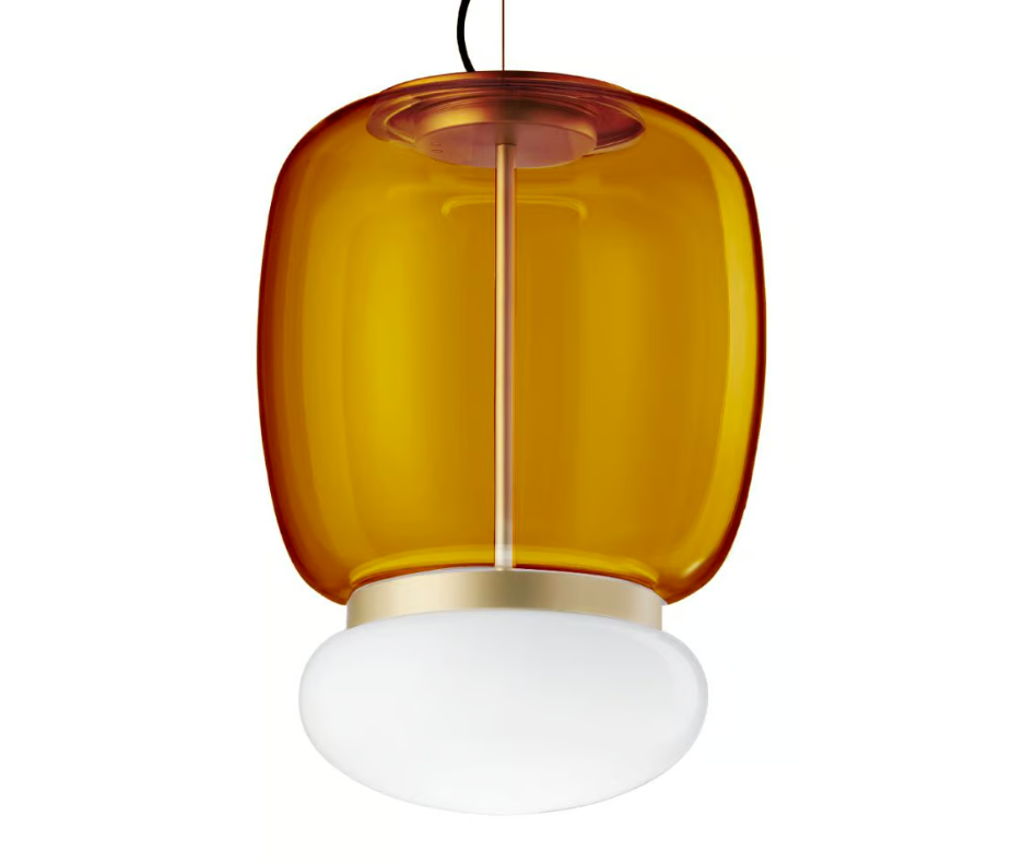 Faro SP G Lampadario sospensione LED in vetro soffiato ambra scuro bianco