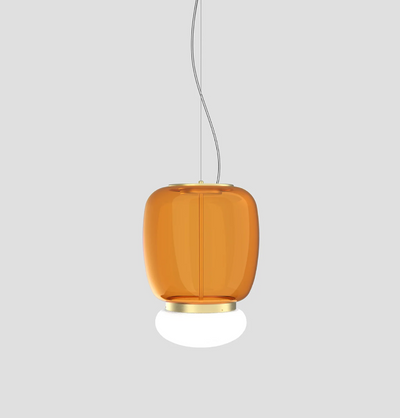 Faro SP G Lampadario sospensione LED in vetro soffiato ambra scuro bianco