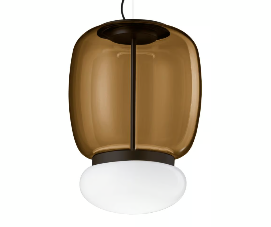 Faro SP G Lampadario sospensione LED in vetro soffiato terra bruciata bianco