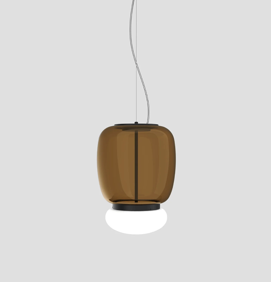 Faro SP G Lampadario sospensione LED in vetro soffiato terra bruciata bianco