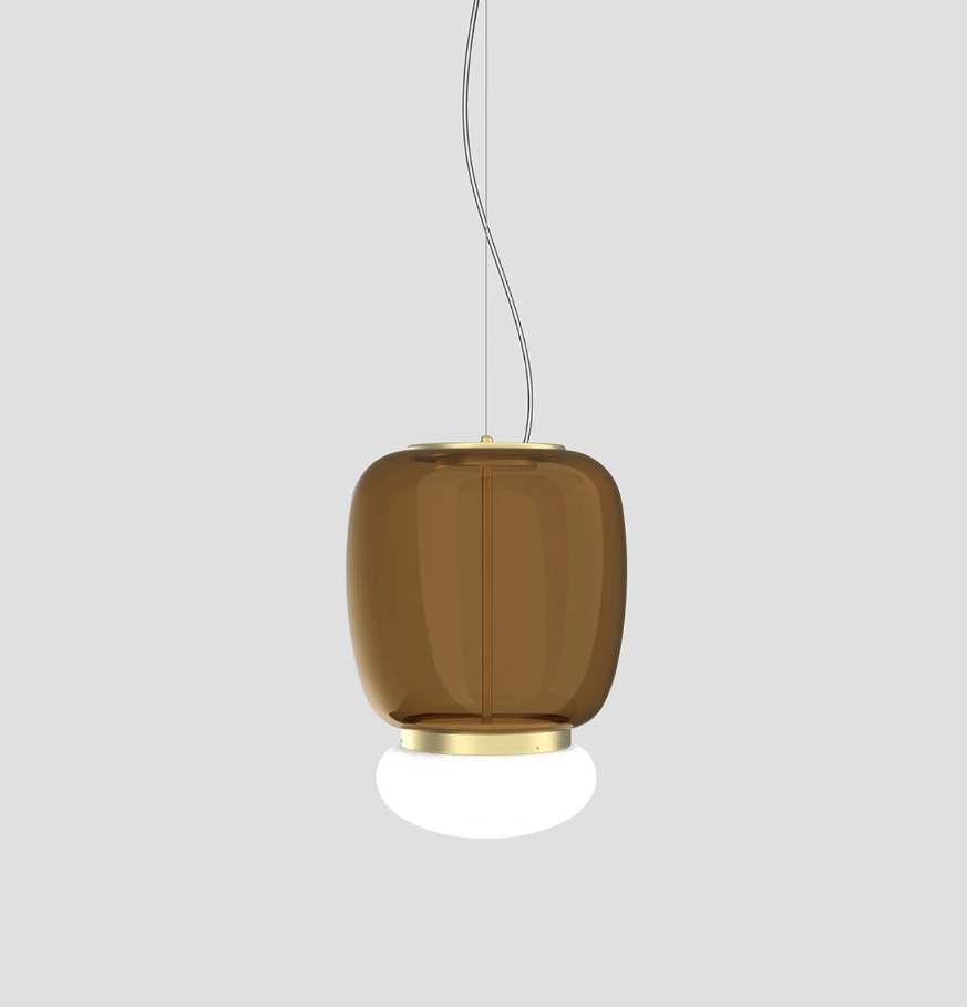 Faro SP G Lampadario sospensione LED in vetro soffiato terra bruciata bianco