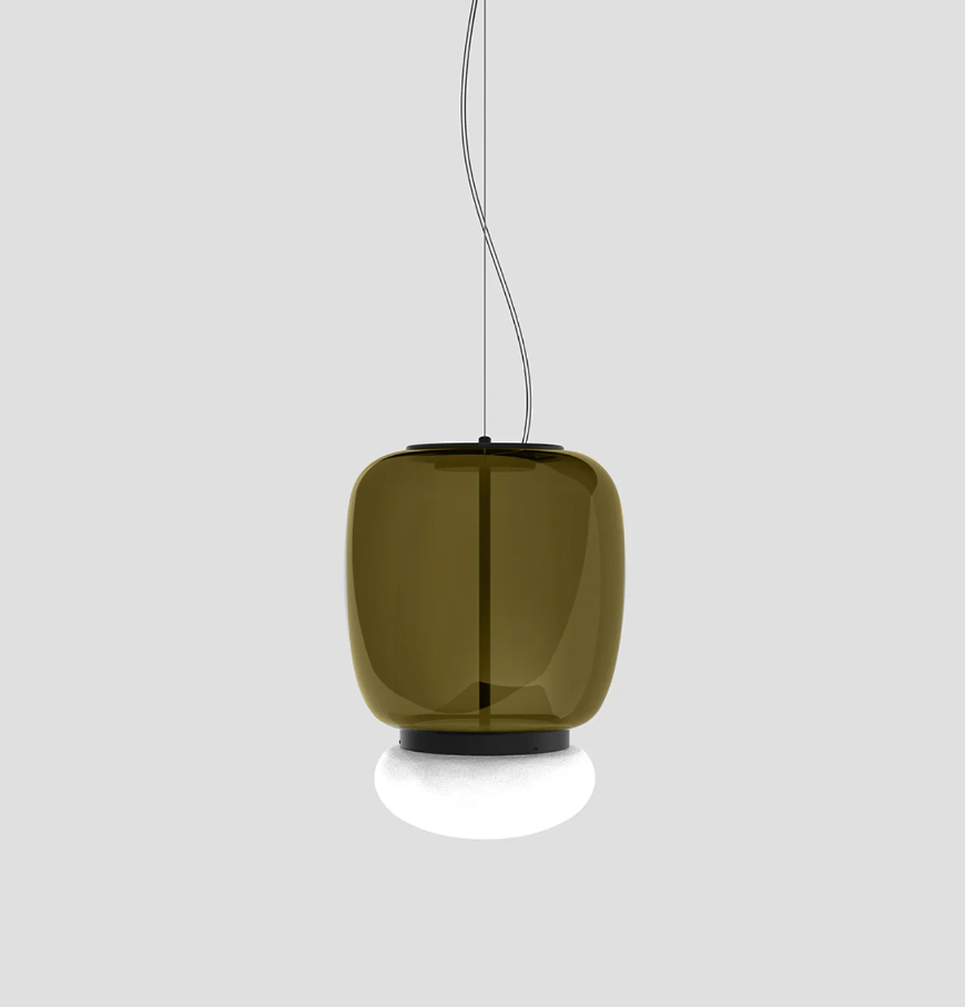 Faro SP G Lampadario sospensione LED in vetro soffiato verde antico bianco