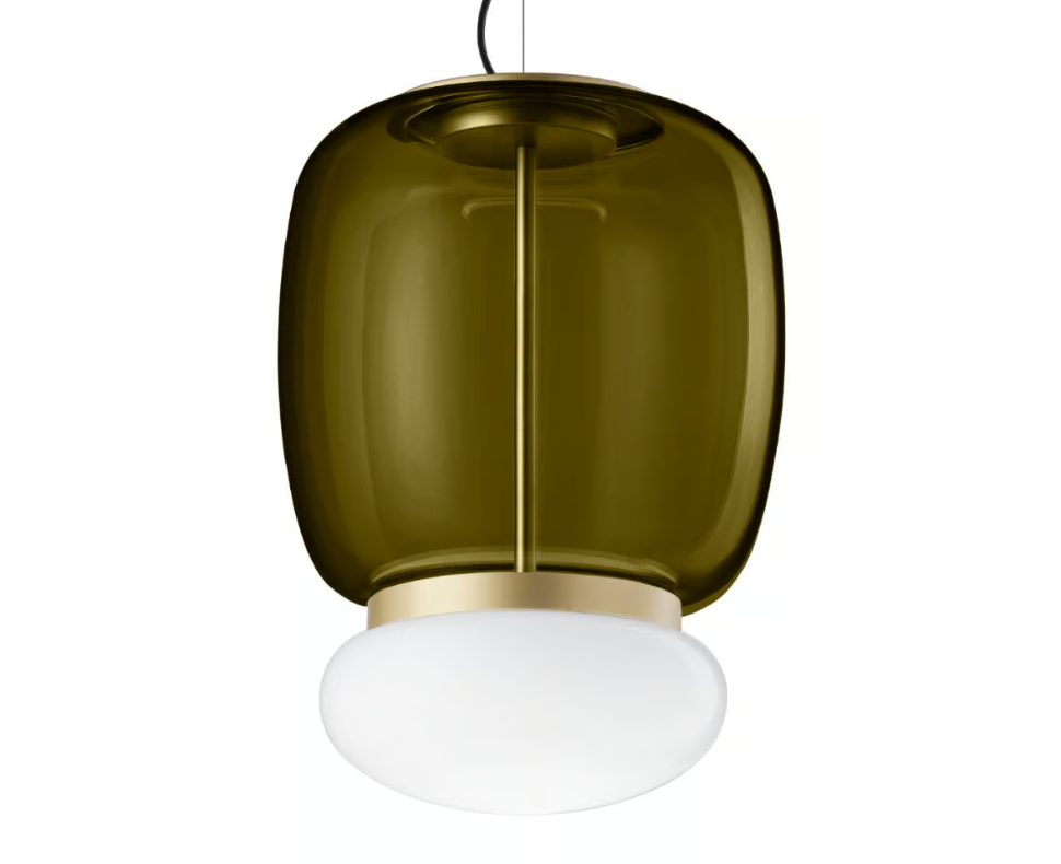 Faro SP G Lampadario sospensione LED in vetro soffiato verde antico bianco