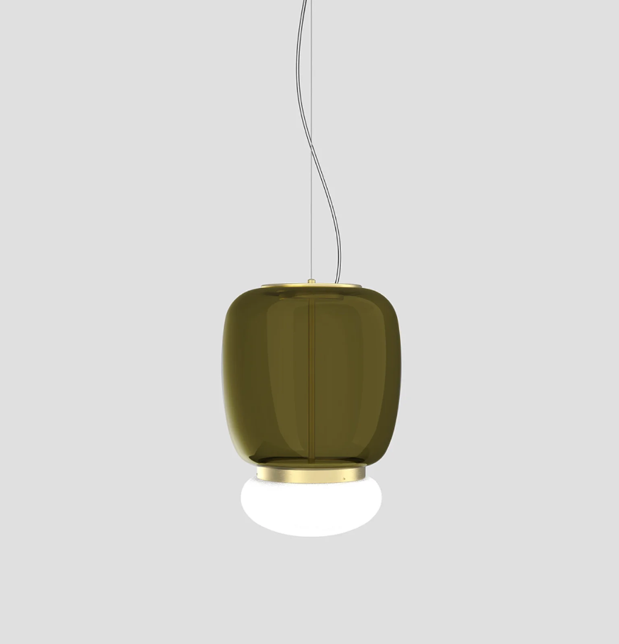 Faro SP G Lampadario sospensione LED in vetro soffiato verde antico bianco