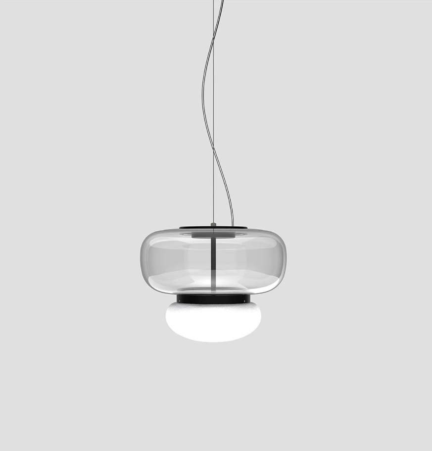 Faro SP P Lampadario sospensione LED in vetro soffiato cristallo trasparente bianco