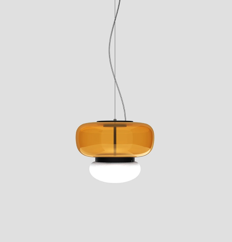 Faro SP P Lampadario sospensione LED in vetro soffiato ambra scuro bianco