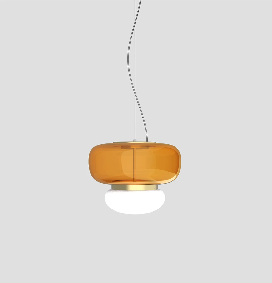 Faro SP P Lampadario sospensione LED in vetro soffiato ambra scuro bianco