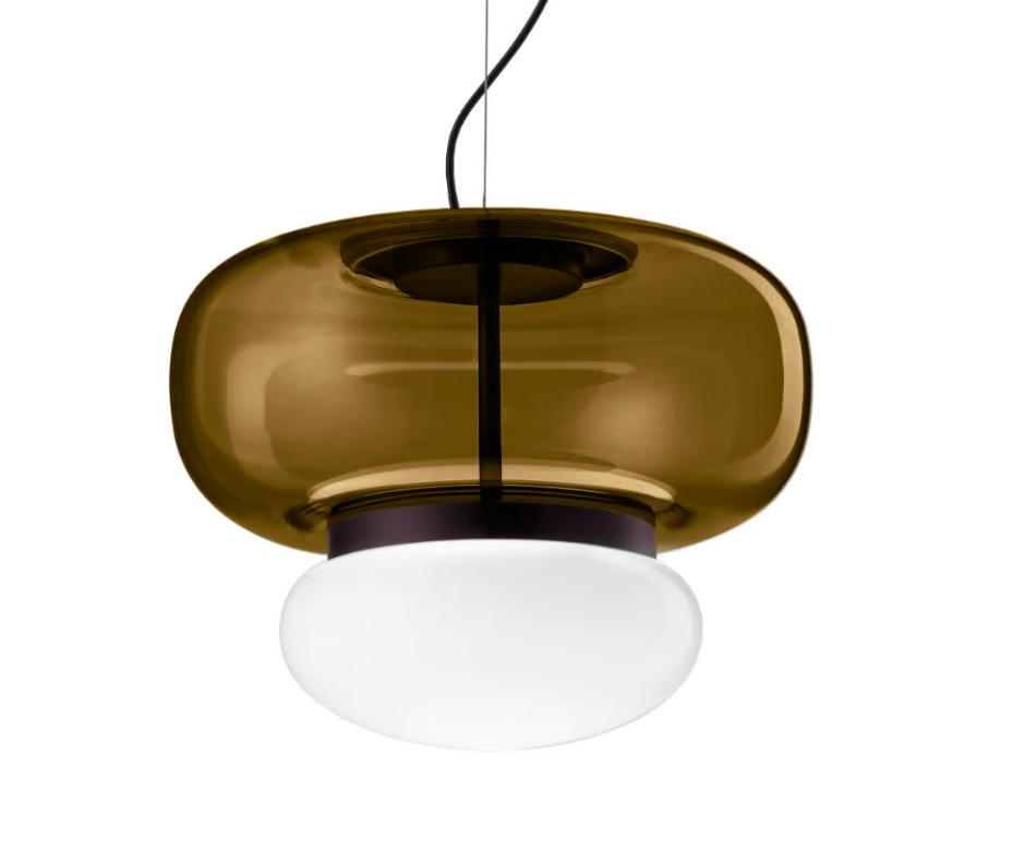 Faro SP P Lampadario sospensione LED in vetro soffiato terra bruciata bianco