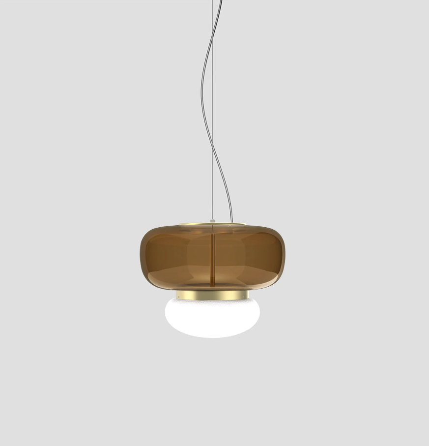 Faro SP P Lampadario sospensione LED in vetro soffiato terra bruciata bianco