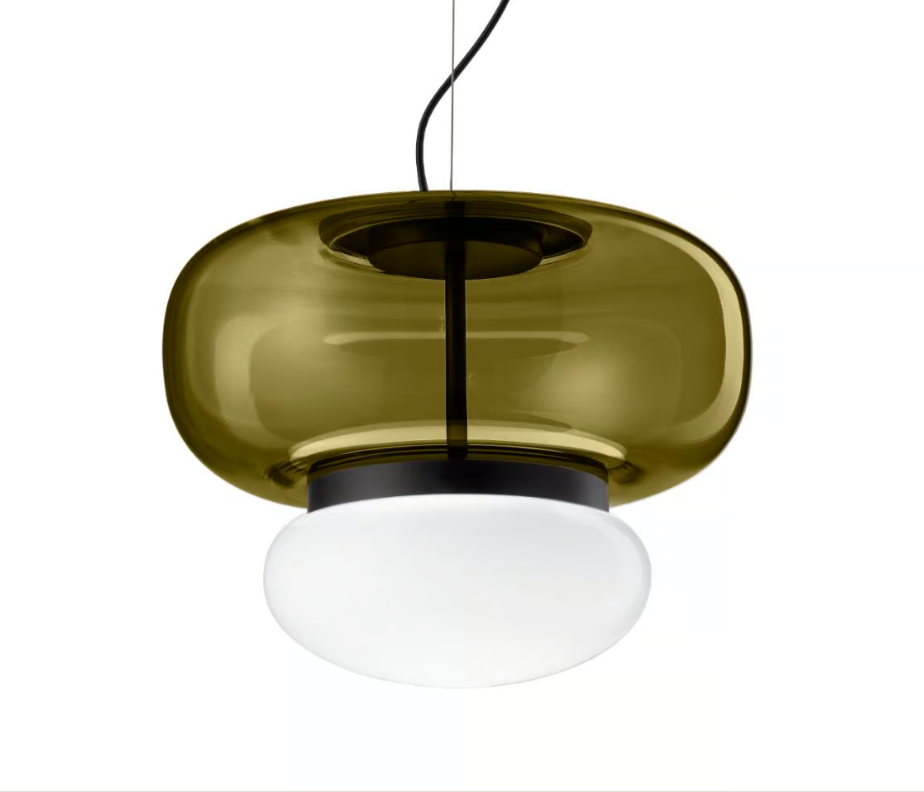 Faro SP P Lampadario sospensione LED in vetro soffiato verde antico bianco
