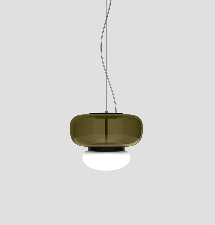 Faro SP P Lampadario sospensione LED in vetro soffiato verde antico bianco