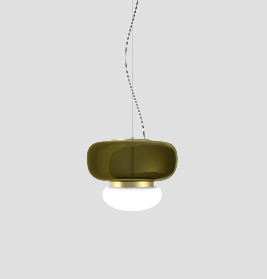Faro SP P Lampadario sospensione LED in vetro soffiato verde antico bianco
