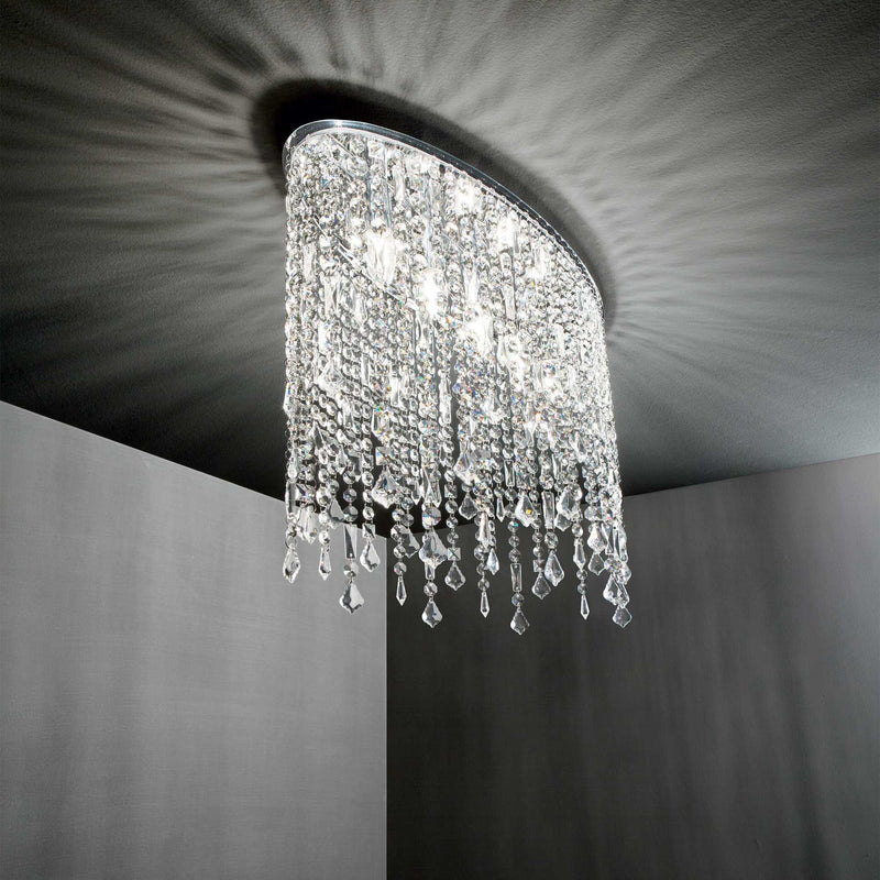 Rain pl5 Plafoniera lampada da soffitto cromo e cristallo