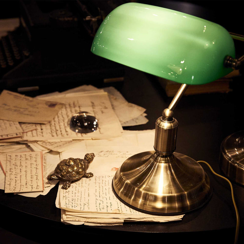 Lawyer tl1 Lampada notarile da tavolo scrivania brunito con vetro verde