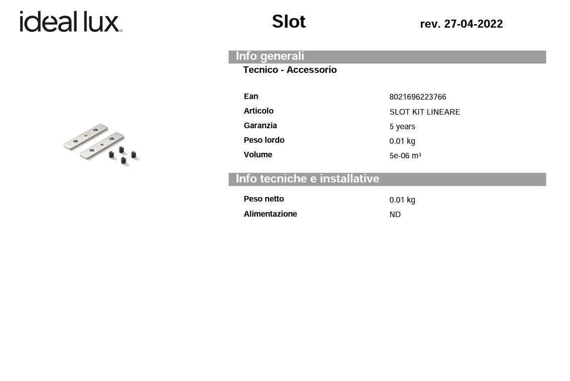 Slot kit lineare accessorio profilo incasso
