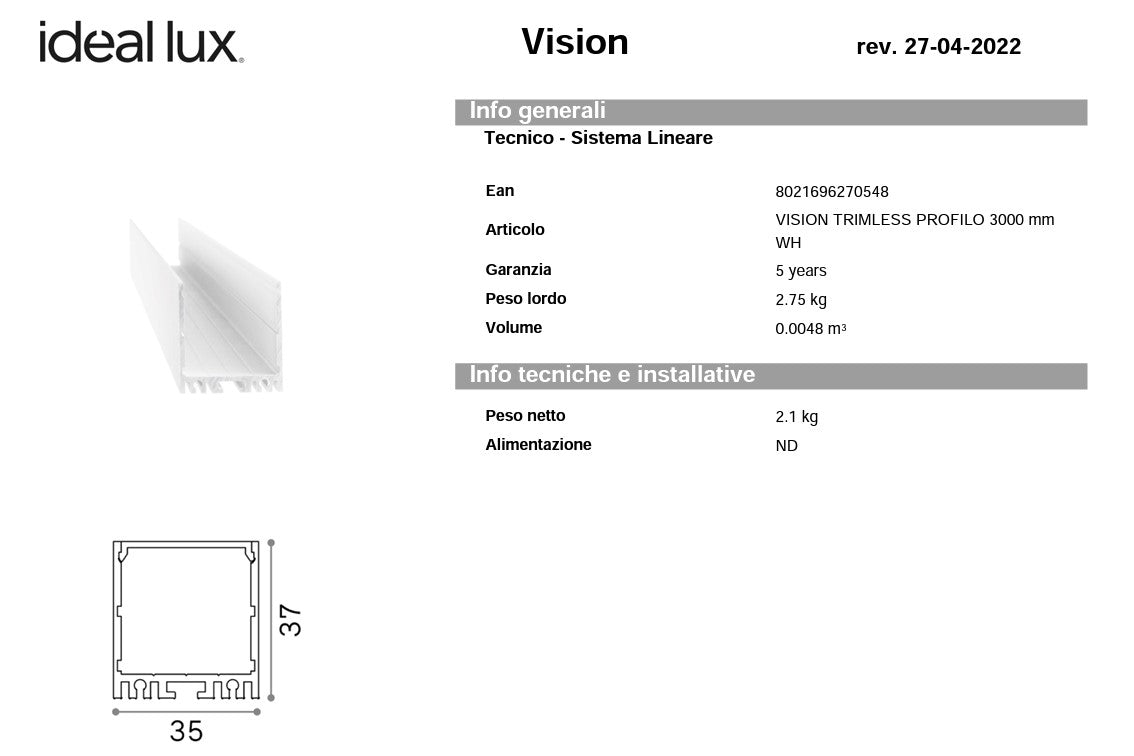 Slot sur d35x d37 3000 mm profilo alluminio superficie