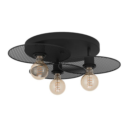 Ikeston Plafoniera lampada soffitto 3 luci in metallo nero