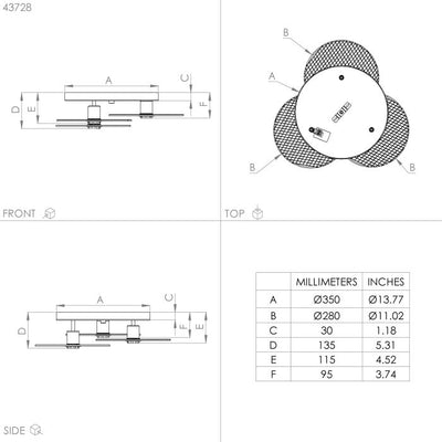 Ikeston Plafoniera lampada soffitto 3 luci in metallo nero