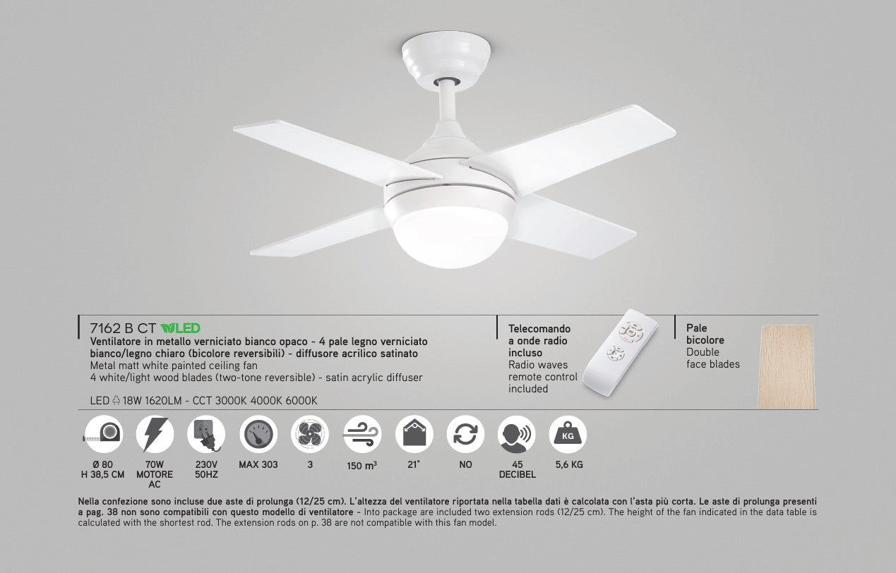 7163 B CT CRUX Ventilatore soffitto bianco con luce led