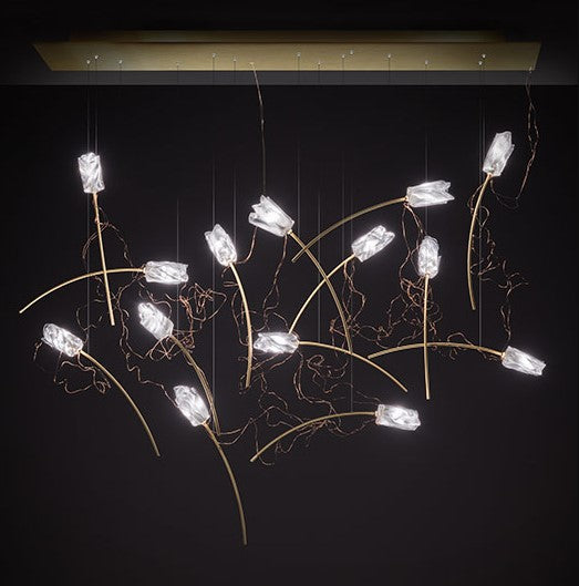 Tulip 7 Linear Suspension Lampadario 7 luci in Ottone Satinato Lentiflex®