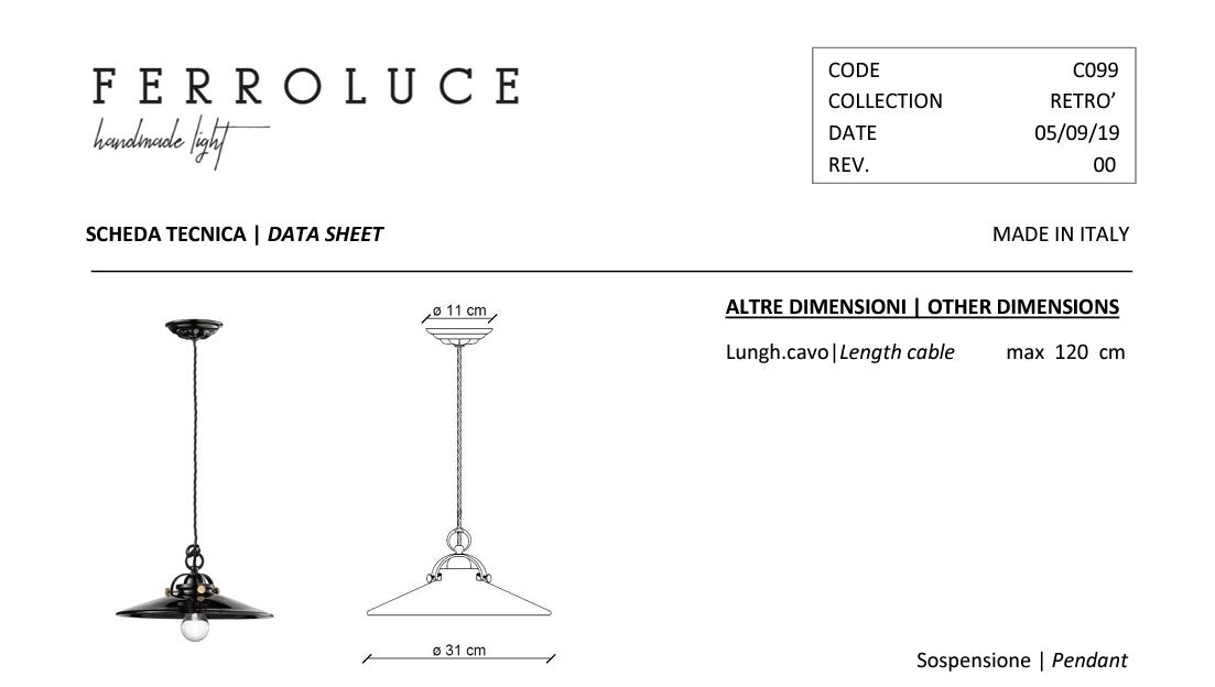 B&W C099 Lampadario sospensione in ceramica smalto bianco