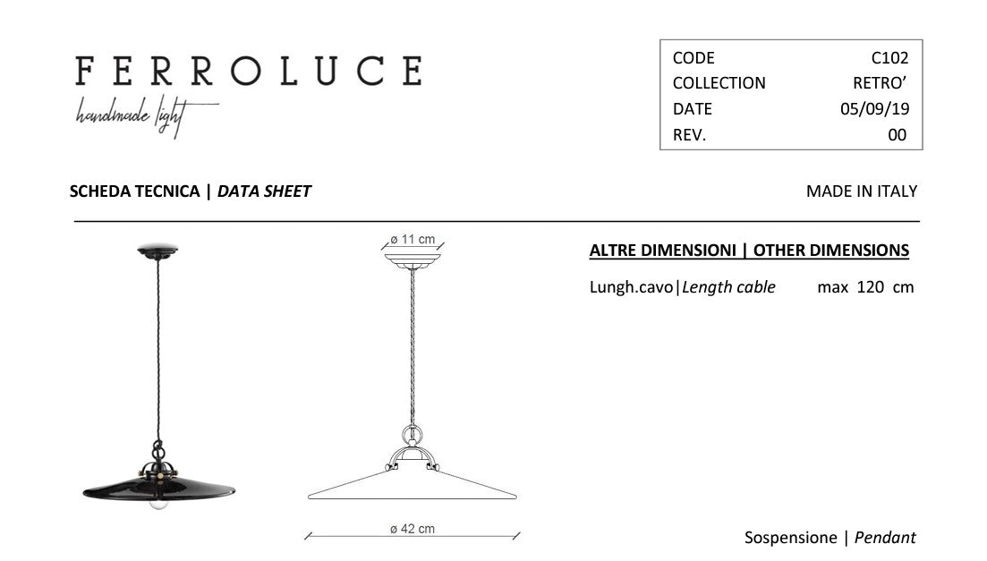 B&W C102 Lampadario sospensione in ceramica smalto nero