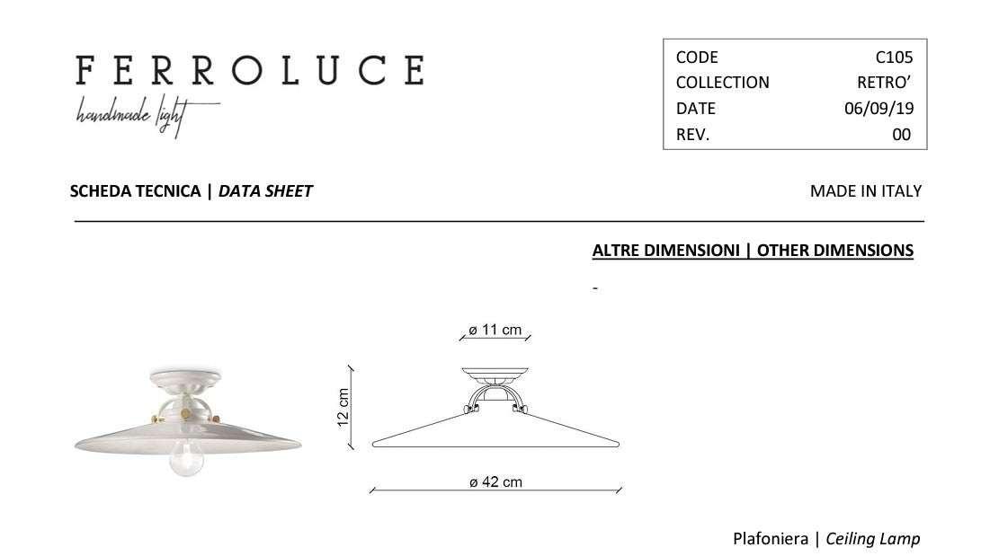 B&W C105 Plafoniera lampada da soffitto in ceramica smalto bianco