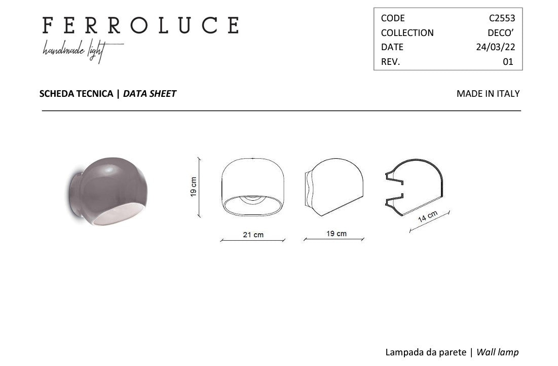 Ayrton C2553 lampada parete ceramica decorata
