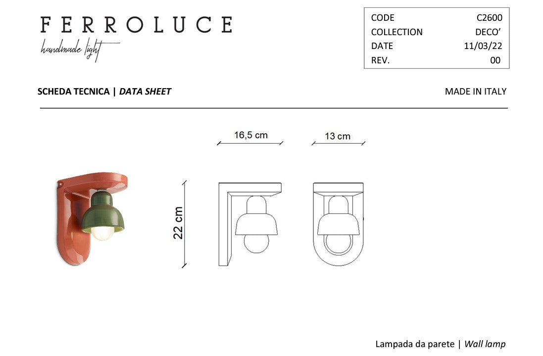 Berimbau C2600 lampada parete ceramica decorata