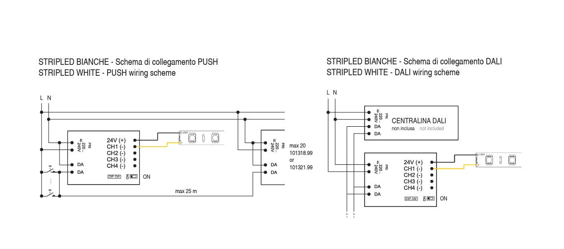 V-30/V-90/V-180 Alimentatore Dali Push 24V DC 80W per profilo per Strip LED