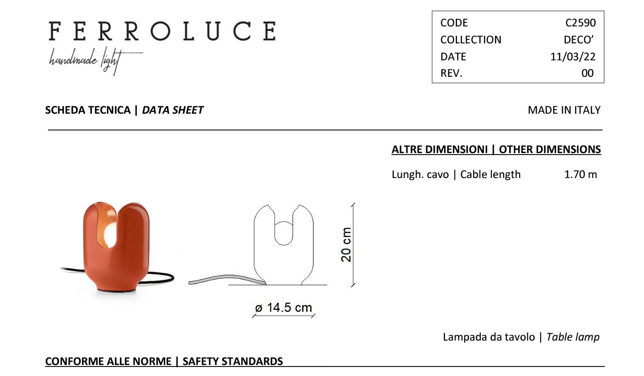 Batucada C2590 lampada da tavolo ceramica decorata diametro 14.5 cm